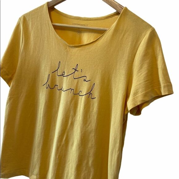 “Let’s Brunch” Yellow Cotton Graphic Tee Shirt L - Picture 2 of 7
